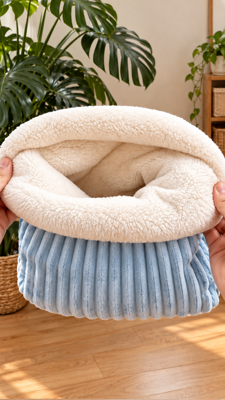 Wrap Nest velvet cat sleeping bag with sherpa lining